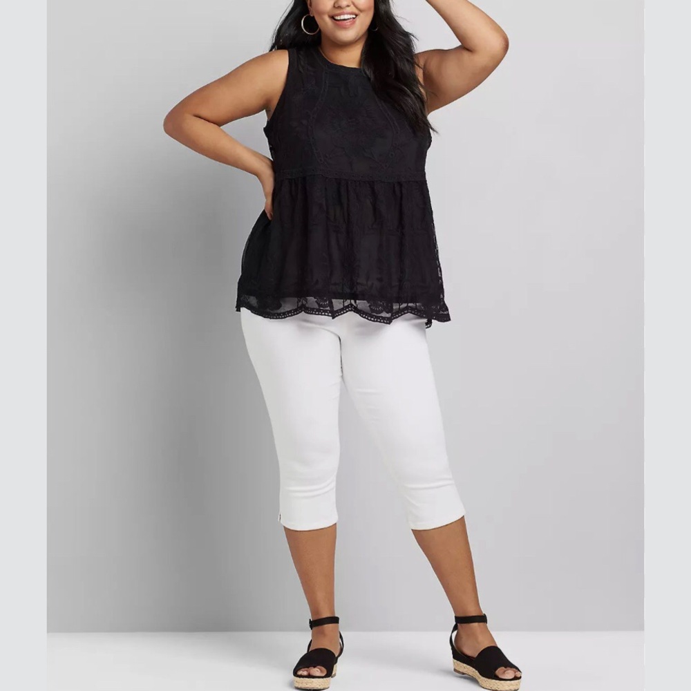 Melissa Page Black Cotton Sleeveless Eyelet Tunic Top Blouse